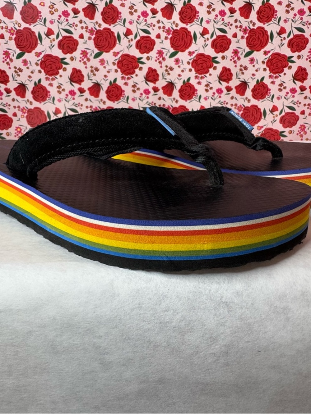 Tory Burch Black Flip-Flop Sandals with Rainbow Layered Platform - Picture 5 of 7